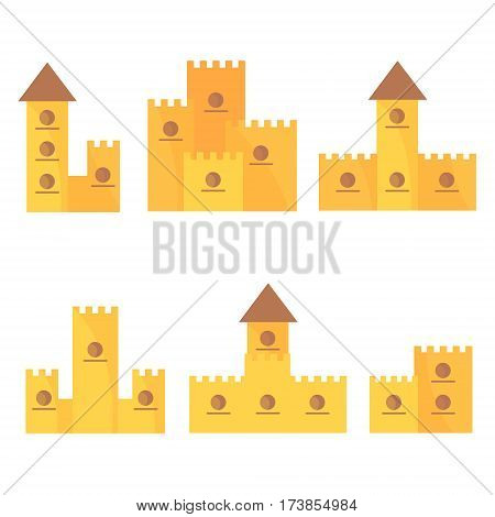 Set of diverse homes for birds in the form of ancient ages castles. Stylish home for birds living in it.