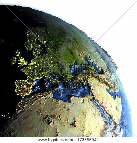Emea Region On Earth At Night - Visible Ocean Floor