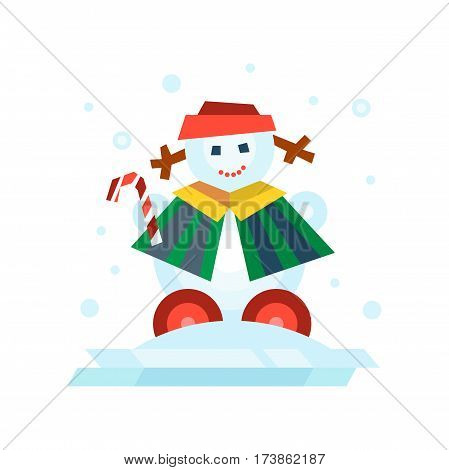 Winter holidays snowman cheerful character in cold season costume and snow xmas celebration greeting december joy ice icon vector illustration. Frost santa cartoon drawing design.