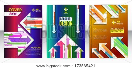 Flyer with abstract set of arrow background. Vertical and horizontal colorful arrows. Modern minimalism business brochure cover template. Flat design geometric elements. Vector illustration eps 10