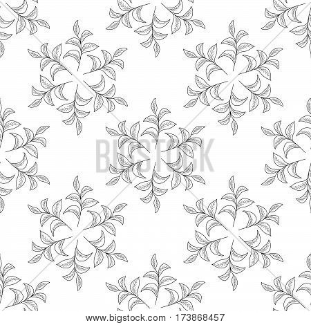 Mandala green tea leaf illustration branch organic hand drawing sketch seamless pattern