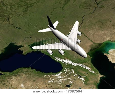   Osobní letadlo na pozadí pozemské krajina
