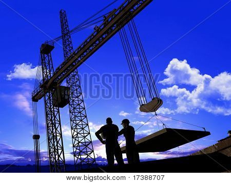 Group of the workers on a background of the sky