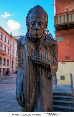 LJUBLJANA SLOVENIA - FEBRUARY 19 2017: New statue of conductor and composer Gustav Mahler was unveiled at noon on Friday 1 July 2011 in Dvorni trg. The statue is created by sculptor Bojan Kunaver cast by Roman Kamsek.