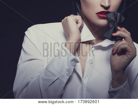 Sexy sensual woman bite tux book cover template