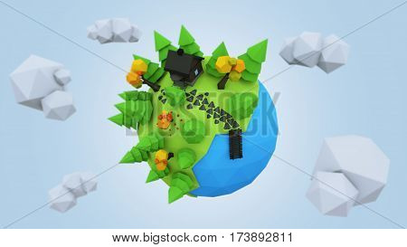 3D Low Poly Planet rendering illustration, background