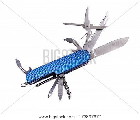 Knife multi-tool isolated on white background .