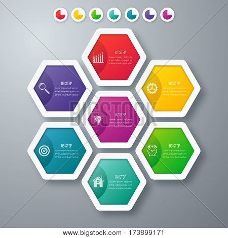 Vector illustration infographics seven hexagons. Stock vector