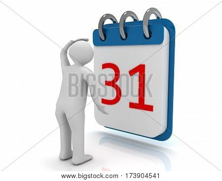 A 3D Person Thinking Face To A Calendar