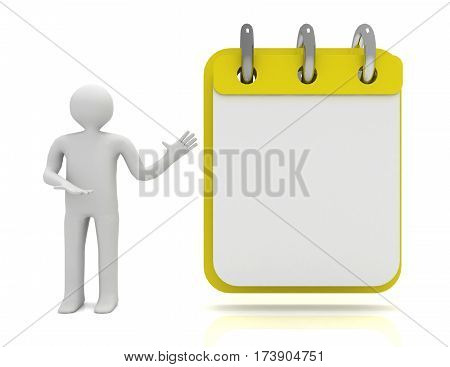 3D Man Calendar Concept.  Illustration On White
