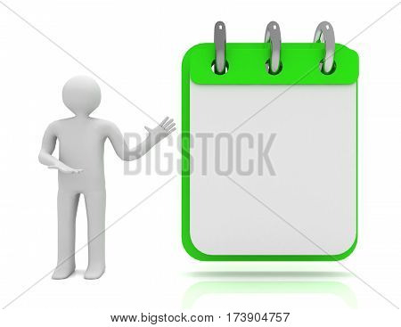 3D Man Calendar Concept.  Illustration On White