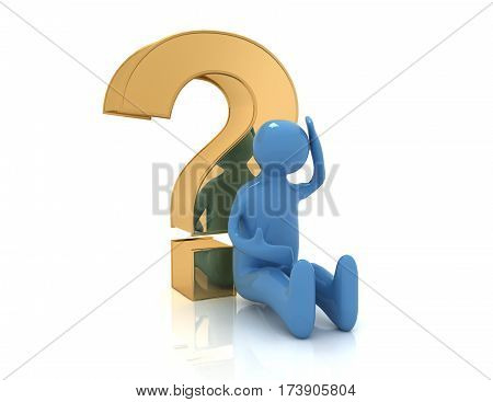 3d man sitting with question mark. illustration on white background
