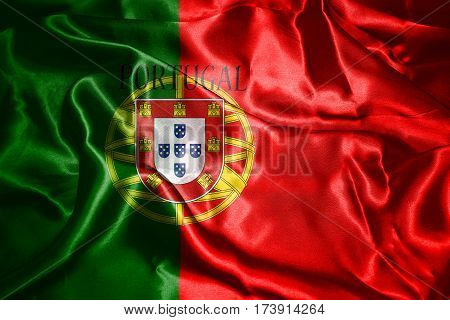 Portugal National Flag With Country Name Written On It 3D Illustration