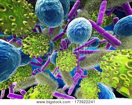 Various Bacteria Cells And Virus