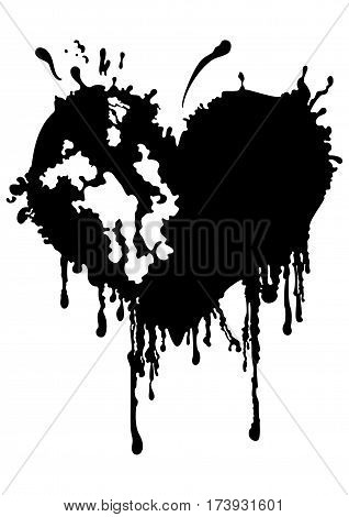 Illustration a black heart like an ink blot