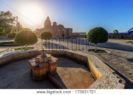 Mausoleum of Chashma-Ayub in Bukhara at sunset time