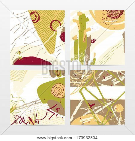 Set of abstract expressive graphic cards, spring and summer theme, Suitable for covers posters cards etc