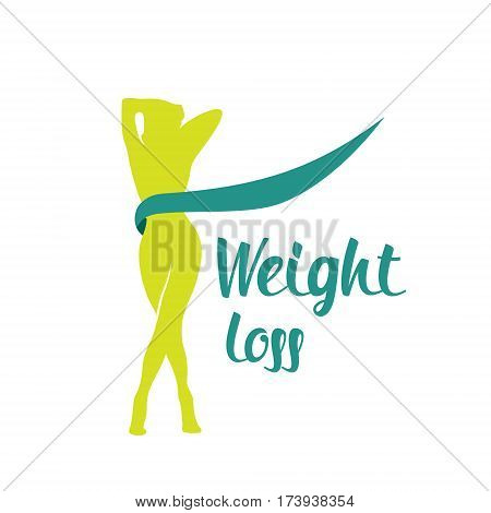 Silhouette green color woman weight loss shape isolated on white background
