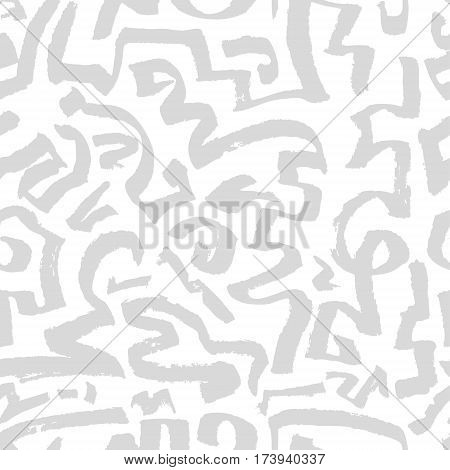 Abstract seamless pattern. Hand drawn artistic ink curves. Grey and white colors background. Design element for textile and wrapping paper