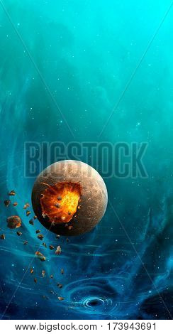 Space scene. Nebula with planet. Elements furnished by NASA