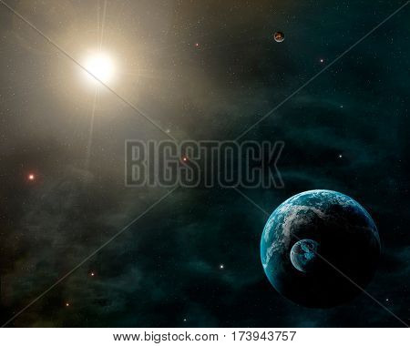 Space scene. Nebula with planet. Elements furnished by NASA