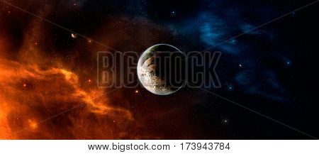 Space scene. Nebula with planet. Elements furnished by NASA