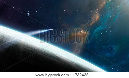 Space scene. Nebula with planet. Elements furnished by NASA