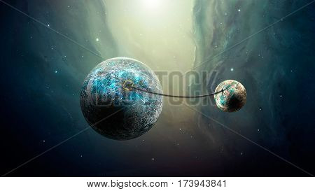 Space scene. Nebula with planet. Elements furnished by NASA