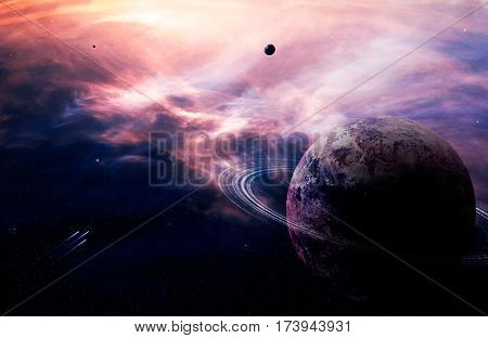 Space scene. Nebula with planet. Elements furnished by NASA