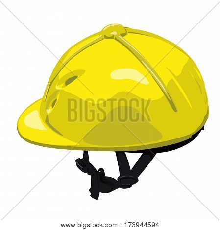Yellow vector riding helmet. Isolated jockey protection on white background. Realistic object from equestrian enviroment with horses. Horse racing equipment. Flatten isolated master illustration.