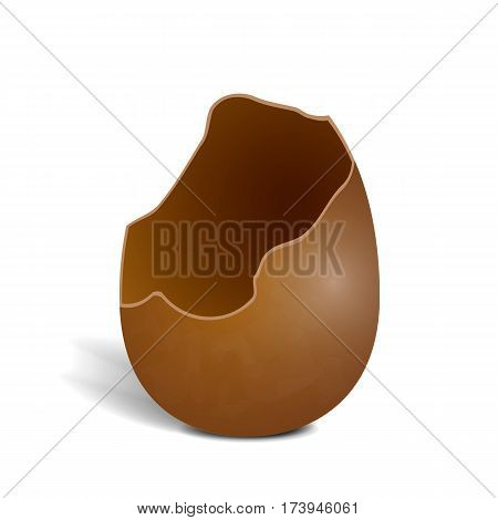 Realistic broken milky chocolate egg isolated on white background. Egg with shadow icon. Vector illustration of hollow tasty sweetness.
