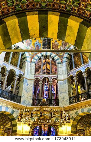 AACHEN, GERMANY-DECEMBER 15, 2014: The Aachen Cathedral, also High Aachen Cathedral, or the Aachener Kaiserdom.The Aachen chapel was the church of coronation for thirty German kings and twelve queens.