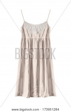 Elegant beige sundress with white lace isolated over white