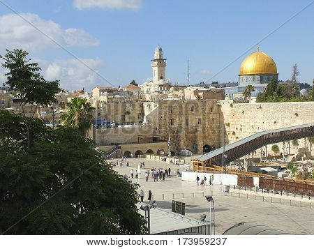 Dome of the Rock and Western Wall in Jerusalem Israel