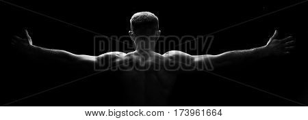 Muscle Necj And Back Of Man . Showing Muscle .low Key.black And White Photo