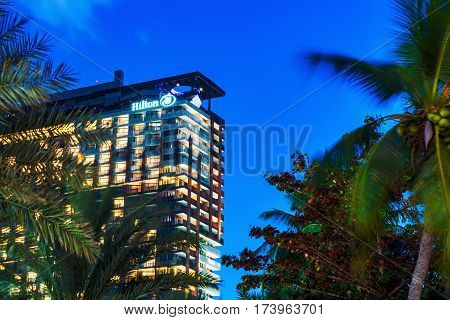 PATTAYA THAILAND - JANUARY 27: This is the Hilton hotel in the city center of Pattaya. The hotel is situated on beach road with sea views on January 27 2017 in Pattaya