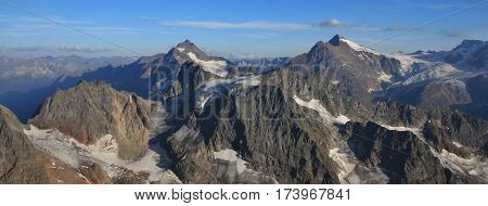 Mountains of the Swiss Alps in summer. View from mount Titlis.