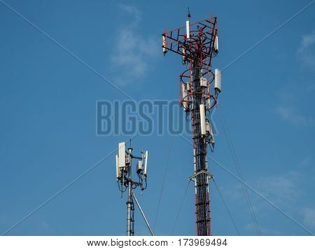close up mobile tower with satellite antenna