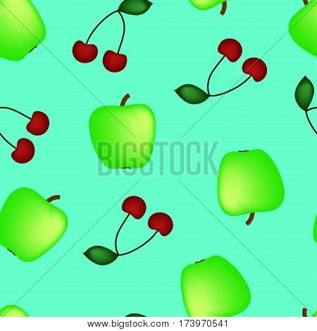 Apple and cherry on a blue bakground