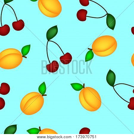 Apricots and cherries on a blue background