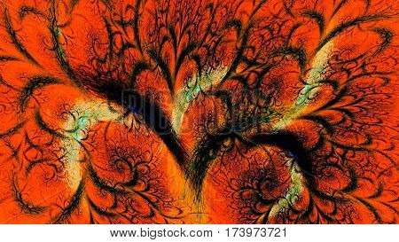 Frostwork. Magical tree of life. 3D surreal illustration. Sacred geometry. Mysterious psychedelic relaxation pattern. Fractal abstract texture. Digital artwork graphic astrology magic