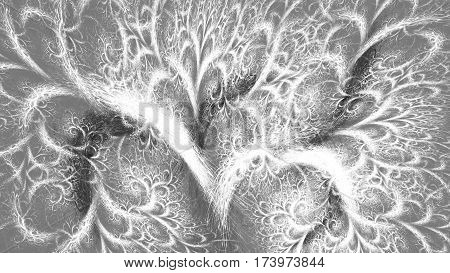 Frostwork. Magical tree of life. 3D surreal illustration. Sacred geometry. Mysterious psychedelic relaxation pattern. Fractal abstract texture. Digital artwork graphic astrology magic