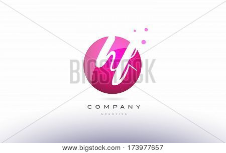 Hf H F  Sphere Pink 3D Hand Written Alphabet Letter Logo