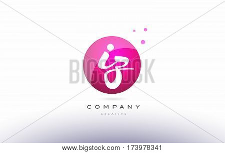 Iz I Z  Sphere Pink 3D Hand Written Alphabet Letter Logo