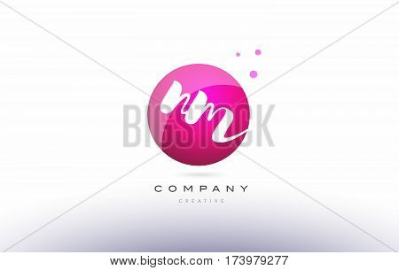 Nm N M  Sphere Pink 3D Hand Written Alphabet Letter Logo