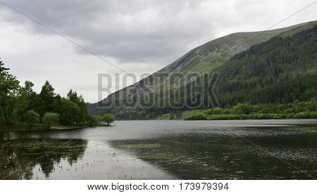 View across Thirlmere reservoir towards the hills in the lake district