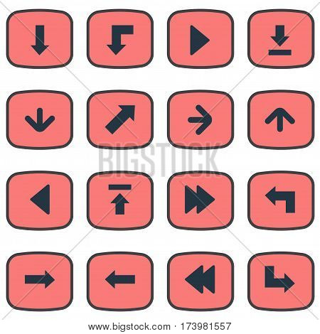 Set Of 16 Simple Cursor Icons. Can Be Found Such Elements As Rearward, Indicator, Right Direction And Other.