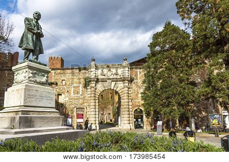 VICENZA,ITALY-APRIL 3,2015:The entrance to the Olympic theater in VicenzaItaly during a cloudy day.