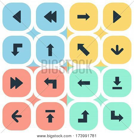 Set Of 16 Simple Cursor Icons. Can Be Found Such Elements As Upward Direction, Rearward, Advanced And Other.