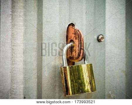 close up pad lock on Matalsheet Door